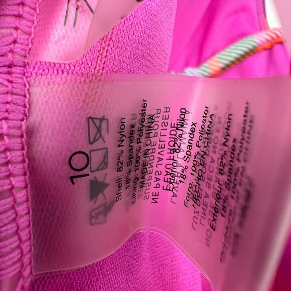 Into The Bleu Swimsuit Womens 10 One Piece Rainbow Plaid Plunge Ruched Halter - Picture 6 of 7